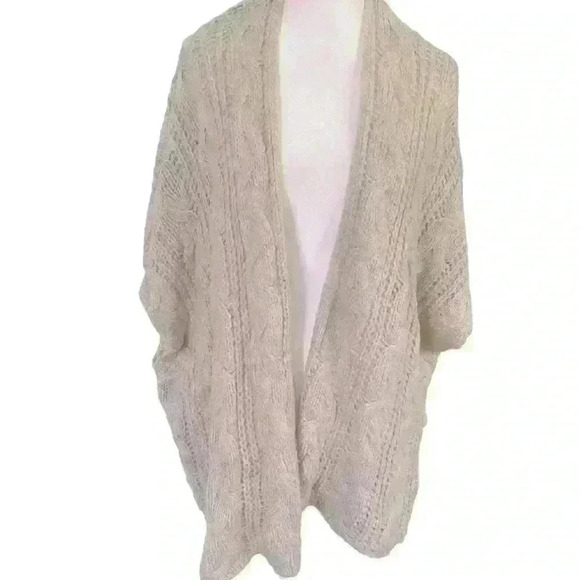 Aerie Mohair Blend Cable Knit Open Front Cardigan Short Sleeve Boho O/S Travel - Picture 2 of 9
